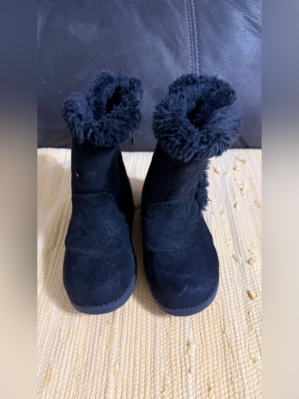 Girls’s Black Faux Fur Ankle Boots